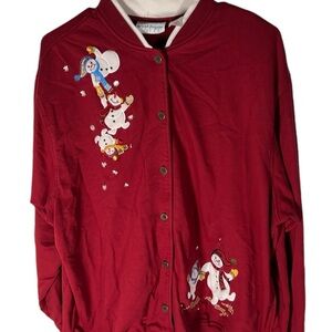 Alfred Dunner Snowman Button Up Sweater Womans Size L